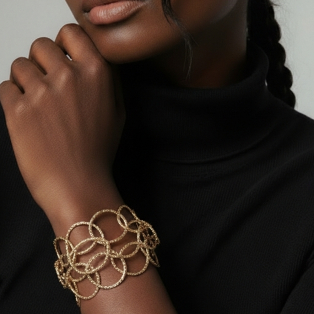 Vintage Gold Rings Statement Cuff Bracelet Art Deco Retro